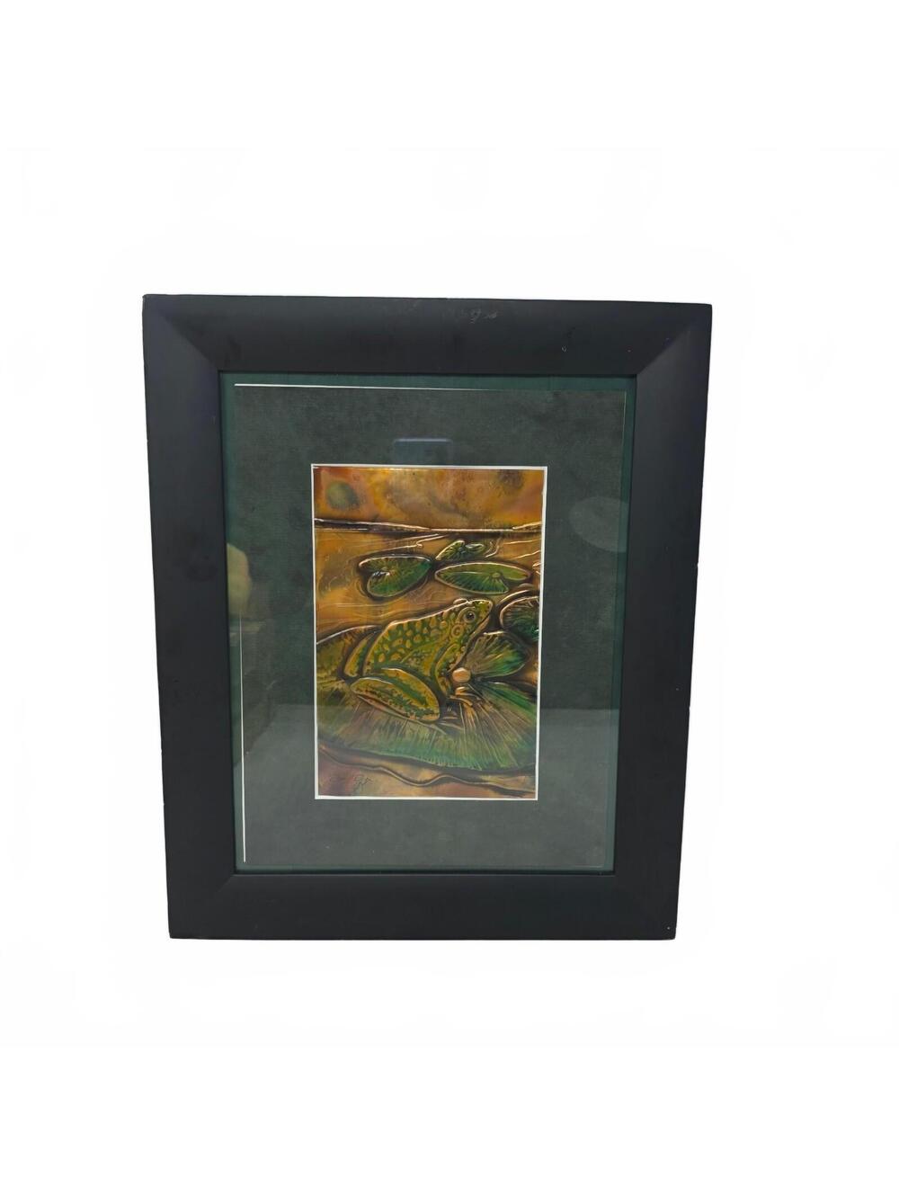 Vintage Don J Dye Original Copper Repousse Frog Lily Pad Framed Wall Art